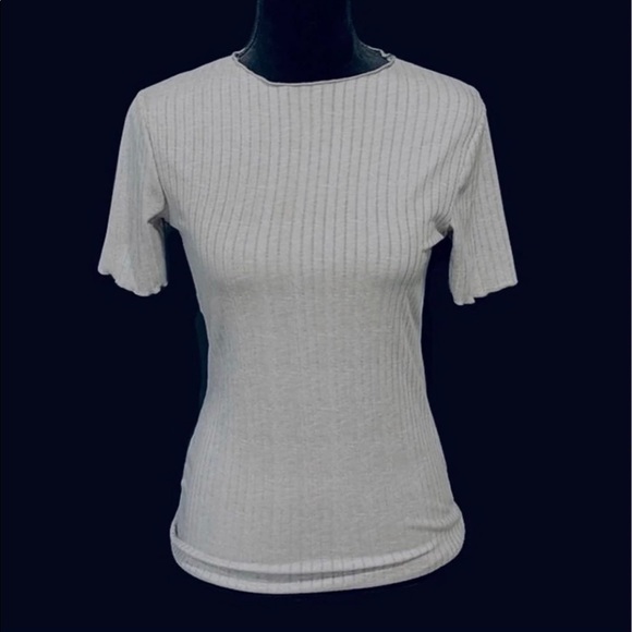 Grey, ribbed, short sleeve top - Picture 3 of 5